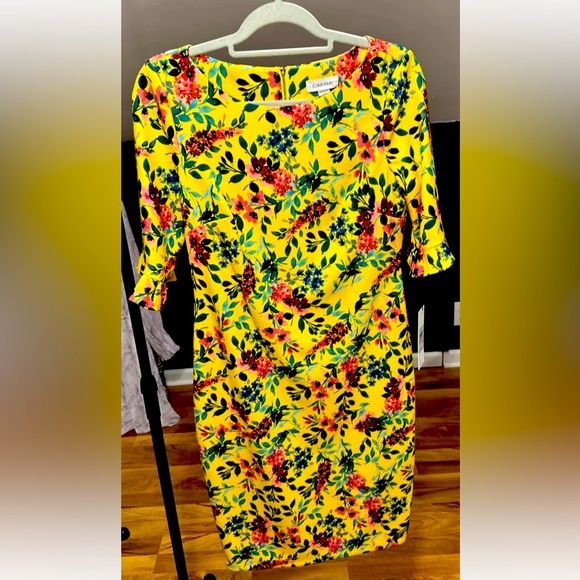Calvin Klein Dresses & Skirts - NWT CALVIN KLEIN Yellow Floral Dress With Ruffle Sleeve Size 10 Perfect for East